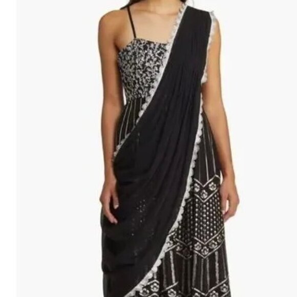 Sani Black Anjali Metallic Embroidered Anarkali with Dupatta - Picture 1 of 5